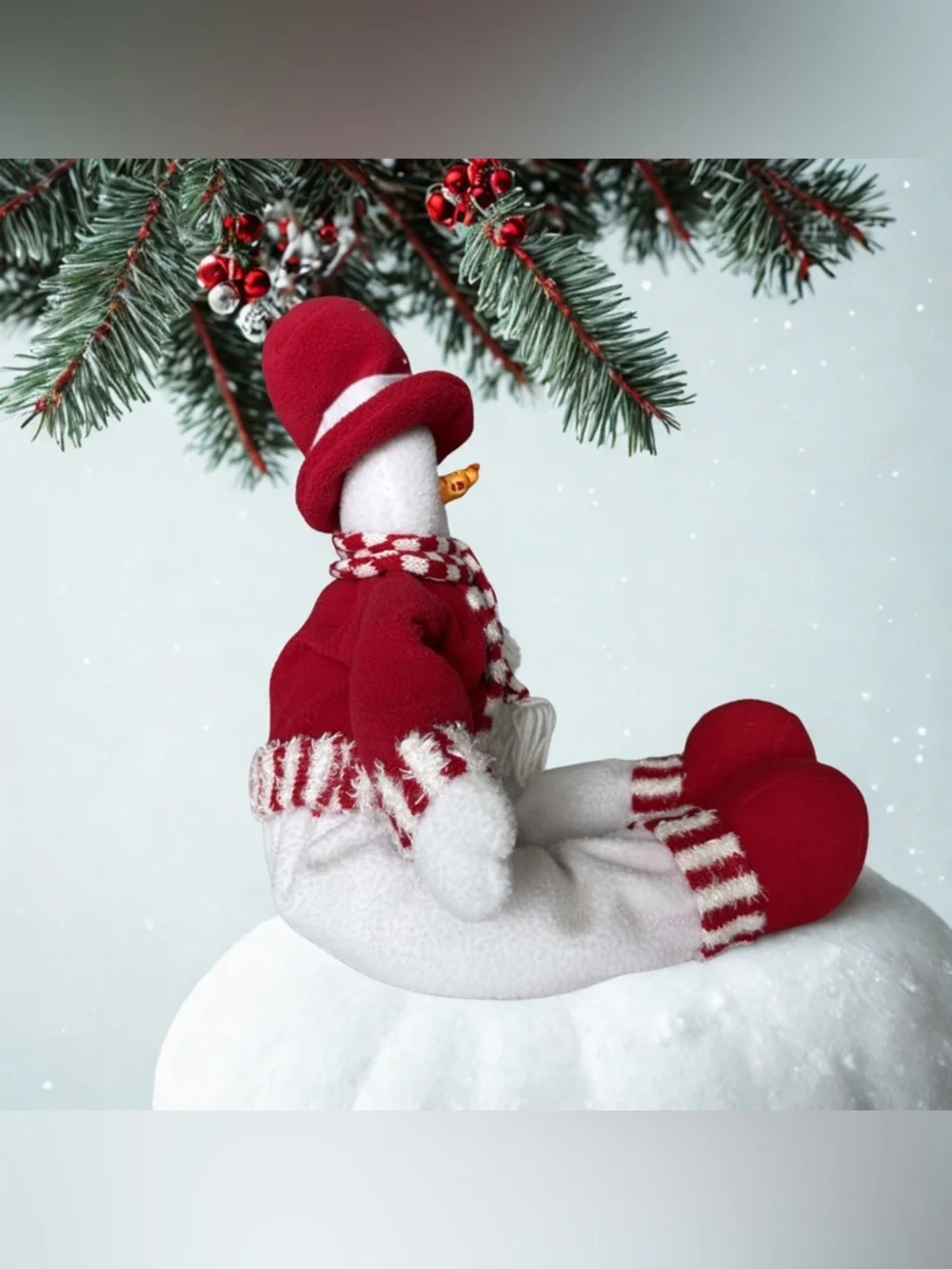 Christmas Snowman Plush Doll Red Hat Checkered Scarf‎ Holiday Decor